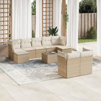 10-delige Loungeset met kussens poly rattan beige - thumbnail