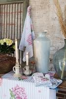 Clayre & Eef Pannenlap 16x16 cm Blauw Roze Katoen Hortensia - thumbnail