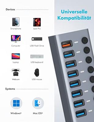 GrauGear G-HUB71-A USB 3.2 Gen 1-hub 7 poorten Meerdere kleuren