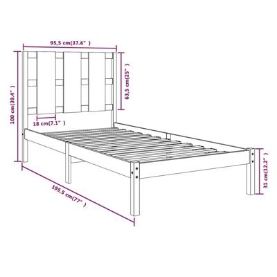 Bedframe massief hout 90x190 cm
