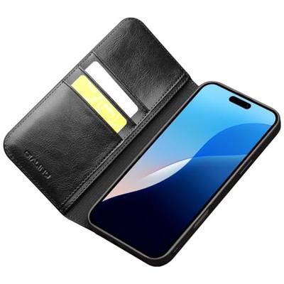 Qialino iPhone 16 Pro Max hoesje - Leren bookcase - Zwart