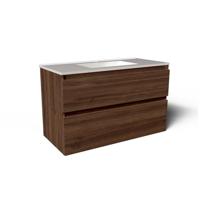 Saniclass Vita Badkamermeubelset - 100x60x46cm -2 lades - greeploos - 1 wasbak - 1 kraangat - overloop - keramiek - noten SW1413852/SW804532 - thumbnail