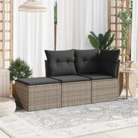 3-delige Loungeset met kussens poly rattan grijs - thumbnail