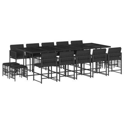 15-delige Tuinset met kussens poly rattan zwart - thumbnail