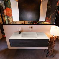 Badkamermeubelset Mondiaz Erin 120 cm met 1 Lade met RIDGE Wastafel Midden Linen Zonder Kraangaten Greeploos Mat Antracite - thumbnail