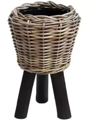 Rotan Drypot plantenmand zwart op poten 27x42cm