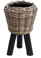 Rotan Drypot plantenmand zwart op poten 27x42cm - thumbnail