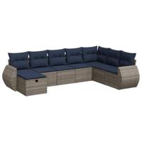 8-delige Loungeset met kussens poly rattan grijs - thumbnail