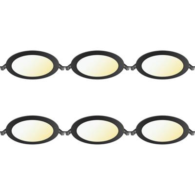 LED Downlight Inbouwspot Dimbaar 6 Stuks - Brinton Thin - 12W 1120lm 120° Bundelhoek - Aanpasbare Lichtkleur 3000K-4000K-6500K - IP40 - Rond - Zwart - Ø170mm Buitenmaat - Ø150mm Zaagmaat
