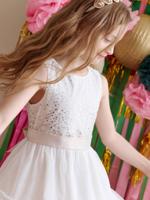 Kerstjurk voor meisjes met pailletten en tule ecru - thumbnail