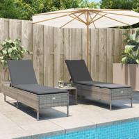 Ligstoelen 2 st met kussens poly rattan grijs - thumbnail