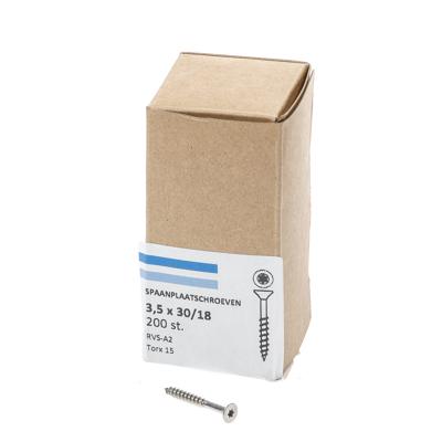 Hoenderdaal Fasteners Hoenderdaal spaanplaatschroef rvs-a2 platkop deeldraad torx tx15 3.5x30/18 | 200 stuks - 0206.30.17201