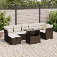 8-delige Loungeset met kussens poly rattan bruin - thumbnail