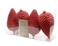 4 Dennenappels plastic glitter hang 12x7cm kerstrood KSD - Ksd - thumbnail