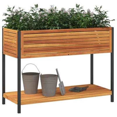 Plantenbak met schap 110x45x80 cm massief acaciahout en staal