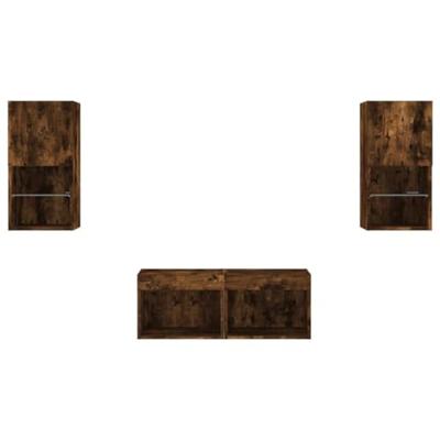 4-delige tv-wandmeubelset met LED-verlichting gerookt eiken