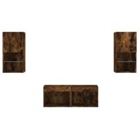 4-delige tv-wandmeubelset met LED-verlichting gerookt eiken - thumbnail