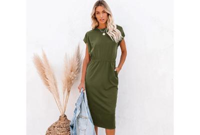 Midi jurk met zakken in de sale!