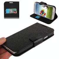 Honingraat Style lederen hoesje met opbergruimte voor pinpassen opberg vakjes & houder voor Samsung Galaxy S IV / i9500 (zwart) - thumbnail