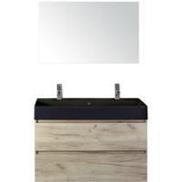 Maxx XL Badmeubelset 100 cm - Craft Oak - Wastafel Kube Zwart 2 Kraangaten met Spiegel - thumbnail