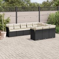 10-delige Loungeset met kussens poly rattan zwart - thumbnail