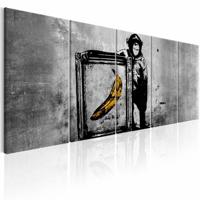 Schilderij - Banksy: Aap met Frame , grijs , 5 luik - thumbnail