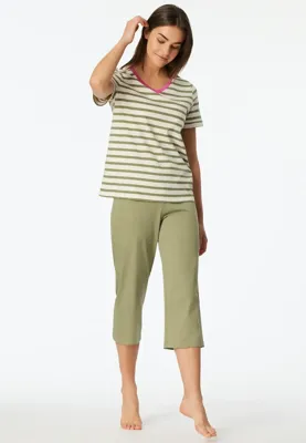 Schiesser dames pyjama korte mouw - Casual Essentials - Katoenen capri pyjama