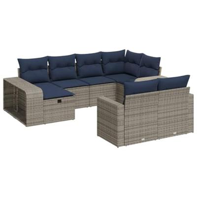 10-delige Loungeset met kussens poly rattan grijs