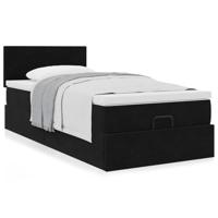 Ottoman bed met matras 100x200 cm fluweel zwart - thumbnail