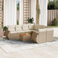 9-delige Loungeset met kussens poly rattan beige - thumbnail