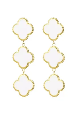 Oorbellen 3x Klavers - Wit Goud Stainless Steel