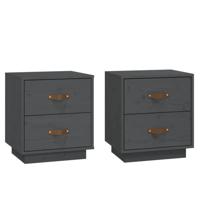 Nachtkastjes 2 st 40x34x45 cm massief grenenhout grijs - thumbnail