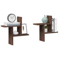 Wandschappen 2 st 38x12x38 cm bewerkt hout bruin eikenkleurig - thumbnail