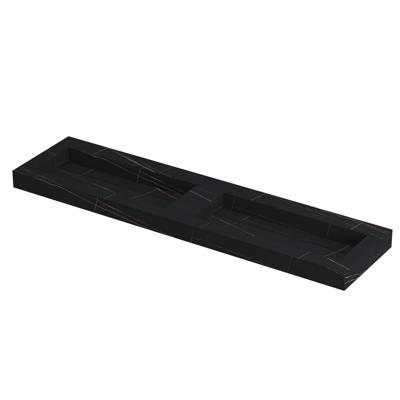 INK Pitch Wastafel Keramische Slab Bak Dubbel met Drain en Front en Side Skirts Zonder Kraangaten - 1800x450x90 mm - Lauren Black Mat