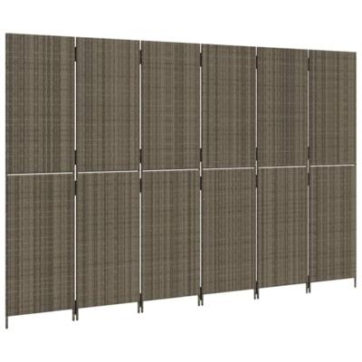 Kamerscherm 6 panelen poly rattan grijs