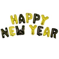 Folieballon Set &apos;Happy New Year&apos; Zwart/Goud - thumbnail