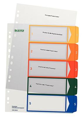 Leitz 12910000 Register DIN A4, Bovenbreedte 1-5 Polypropyleen Meerdere kleuren 5 tabbladen PC-beschrijfbaar 12910000