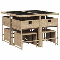 9-delige Tuinset met kussens poly rattan gemengd beige - thumbnail