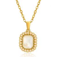 Cilla Jewels Goudkleurige Dames Ketting met Rechthoekige Parelmoer Hanger - thumbnail