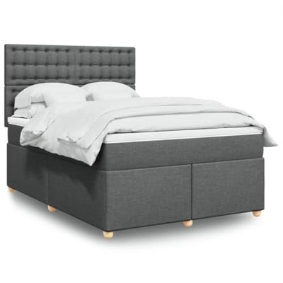 Boxspring met matras stof donkergrijs 140x190 cm