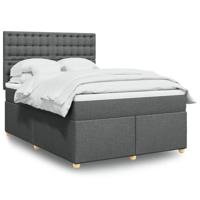 Boxspring met matras stof donkergrijs 140x190 cm - thumbnail