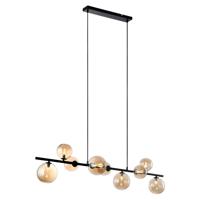 Freelight Hanglamp Calcio Zwart - Amber Glas 9Lichts 125cm - thumbnail