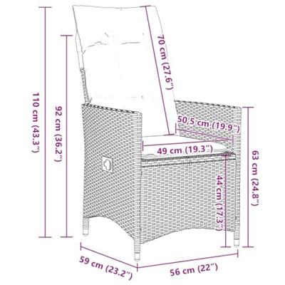 11-delige Bistroset met kussens poly rattan beige
