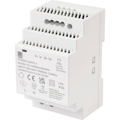 TRU COMPONENTS TC-13710876 DIN-rail netvoeding Verbruik (stand-by) 0.3 W 5 V/DC 4.5 A 22.5 W Aantal uitgangen:1 x Inhoud 1 stuk(s)