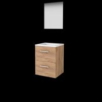 Basic-Line Framed 46 Badkamermeubelset - 50 x 46 cm - Met Grepen - 2 Lades - Acryl Wastafel - 1 Kraangat - Spiegel met Zwart Aluminium Frame - Whisky Oak - thumbnail