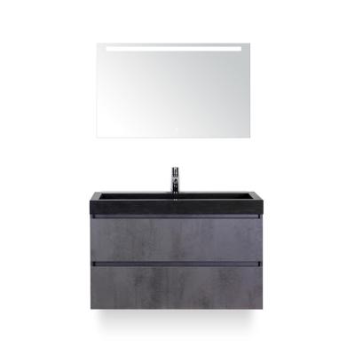 Maxx XL Badmeubelset 100 cm - Beton Antraciet - Wastafel Lucca 1 kraangat - met LED Spiegel