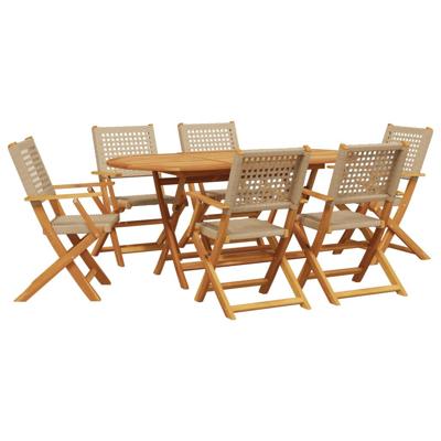 7-delige Tuinset poly rattan en massief hout beige - thumbnail