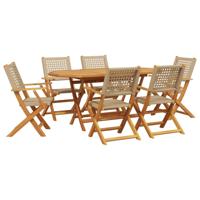 7-delige Tuinset poly rattan en massief hout beige - thumbnail
