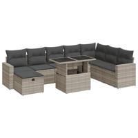 9-delige Loungeset met kussens poly rattan lichtgrijs - thumbnail