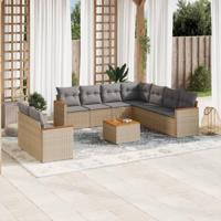 10-delige Loungeset met kussens poly rattan gemengd beige - thumbnail